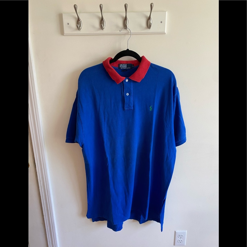 Vintage Ralph Lauren Polo Navy W Red Collar Size L Made in USA